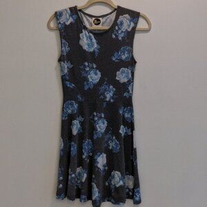 blue and grey floral skater dress